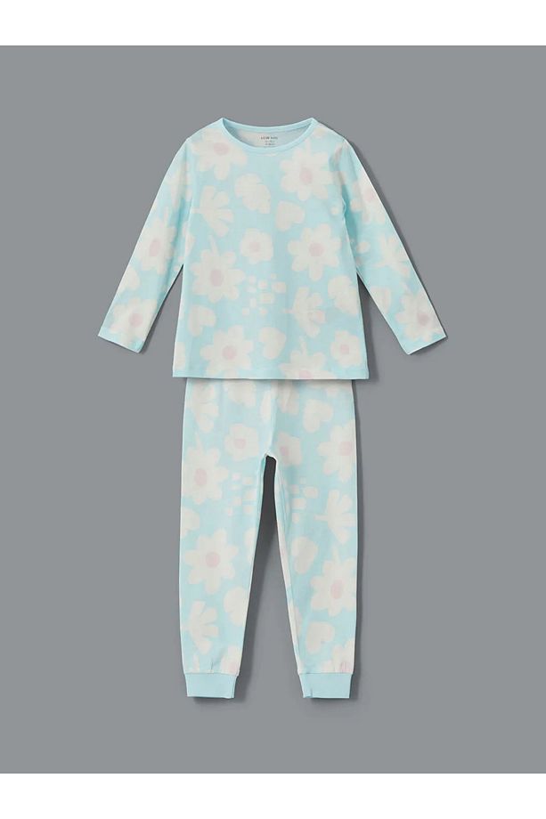 LCW baby Ekru Bisiklet Yaka Çiçekli Kız Bebek Pijama Takım 2'li - 2