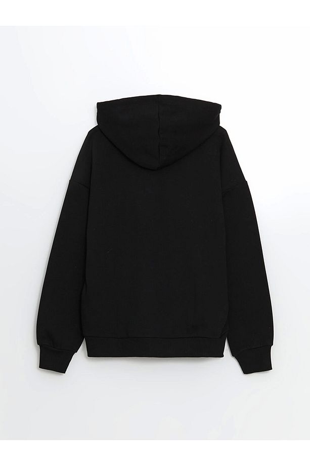 LCW Modest Siyah Kapüşonlu Oversize Kadın Fermuarlı Sweatshirt - 6