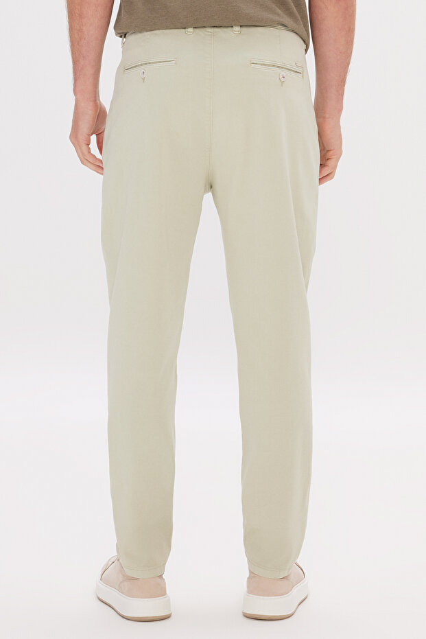Erkek Bej Pamuklu Slim Fit Dar Kesim Yan Cepli Pileli Casual Pantolon - 6