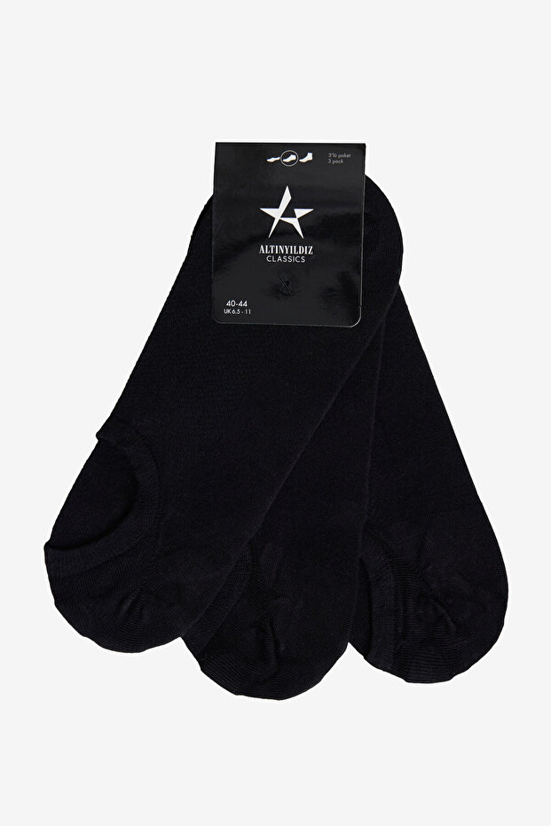 Erkek Siyah Bambu 3'lü Sneaker Çorap - 1