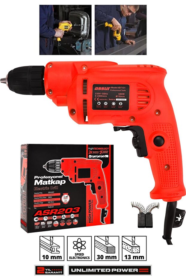 ASSUR 580W Metal Şanzıman 10 mm Elektrikli Matkap