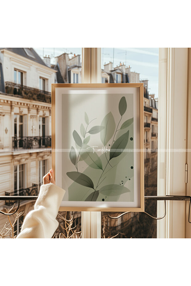 Minimalist Yeşil Yaprak Tasarımlı Ahşap Çerçeveli 2'li Tablo Seti-30x42 - 3