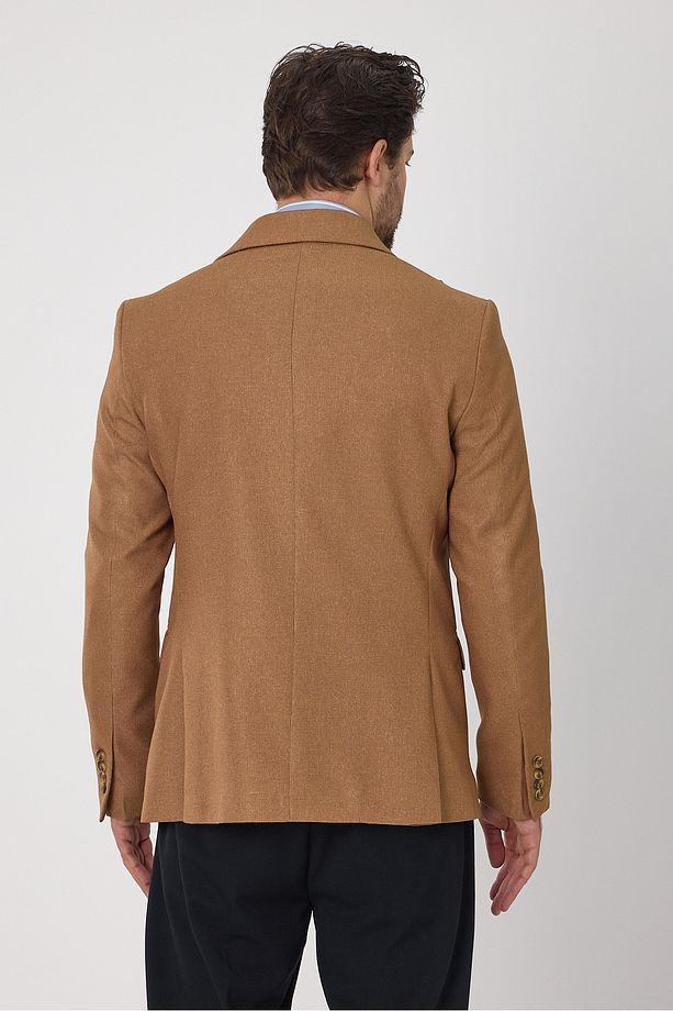 Classo Erkek Camel Slim Fit Sivri Yaka Kendinden Desenli Blazer Ceket - 6