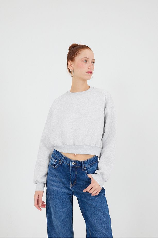 Şardonlu Bisiklet Yaka Basic Sweatshirt S3812-W1 - 3