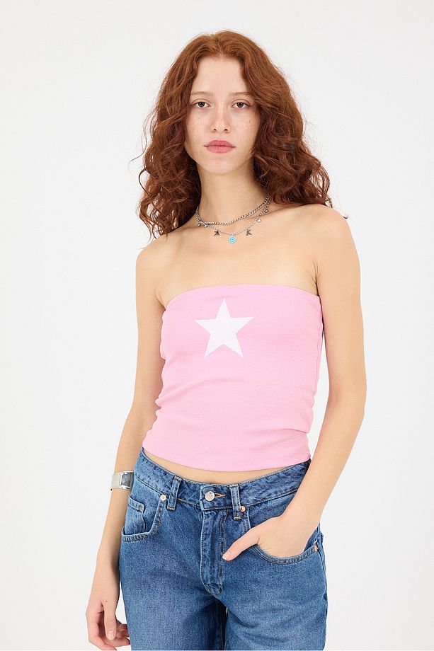 Yıldız Baskılı Straplez Crop Büstiyer B1561-j2 - 2