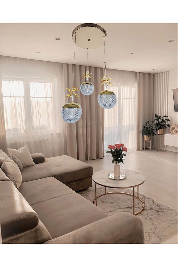 Buse  3lü Sarkıt Avize Modern Dekoratif Oturma Odası Koridor Salon Yatak Odası - 4