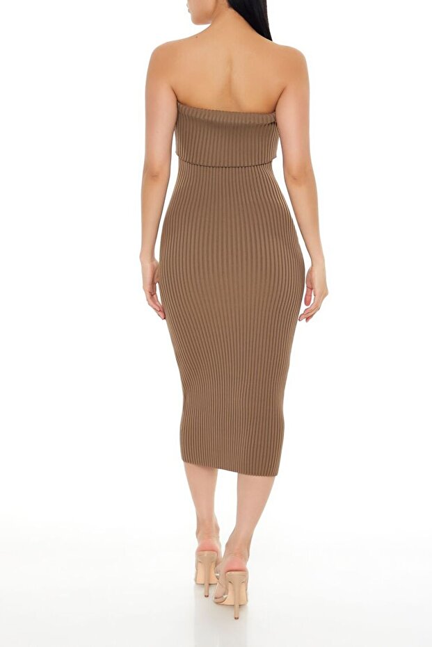 Katlanabilir Yaka Triko Elbise - 5