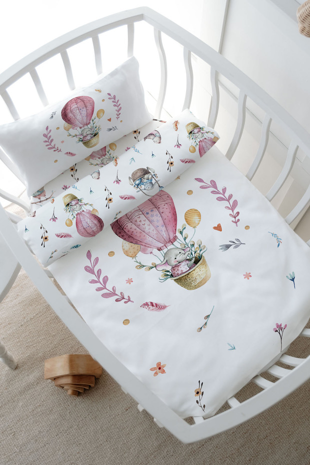 Mother's Side Crib Duvet Cover Set (60X100) - for Baby Series - Elephant in Pink Balloon