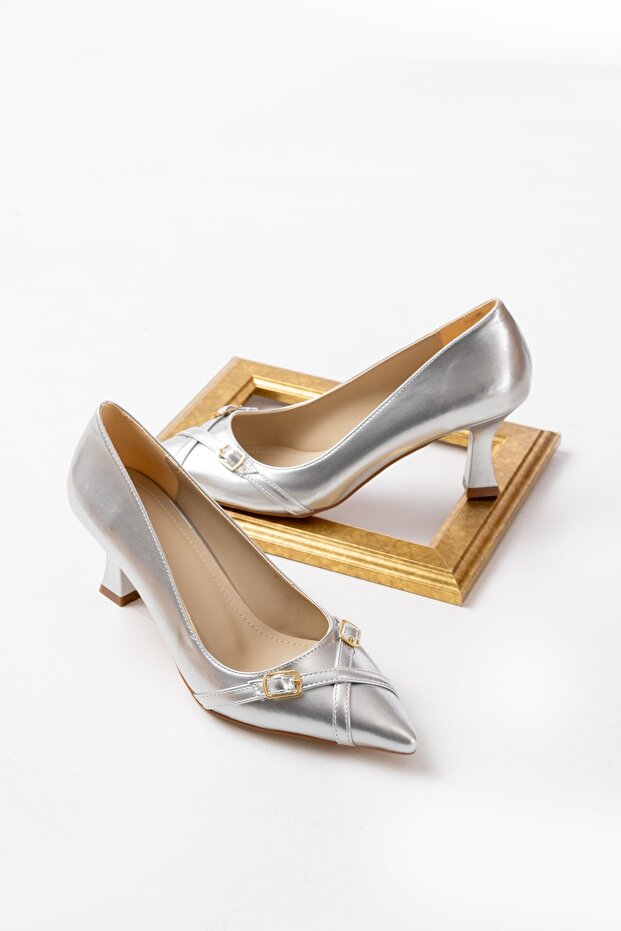 Angel Silver Cross Strap (7 cm) Pointed Toe Heeled Shoes