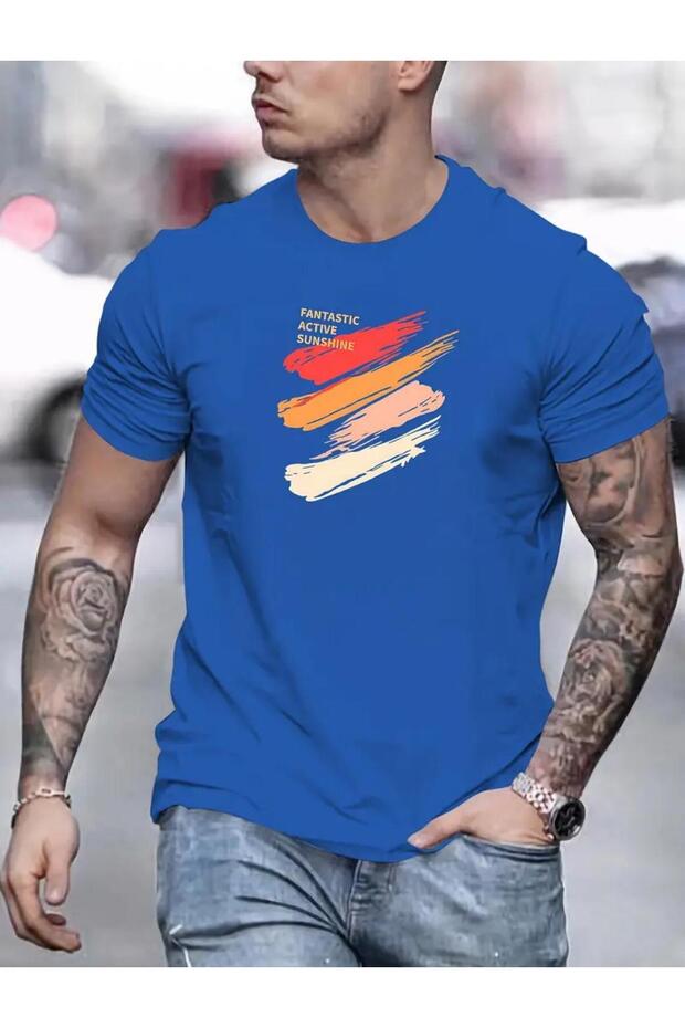 Fantastic Printed Cotton Combed Round Neck Cobalt Blue T-Shirt