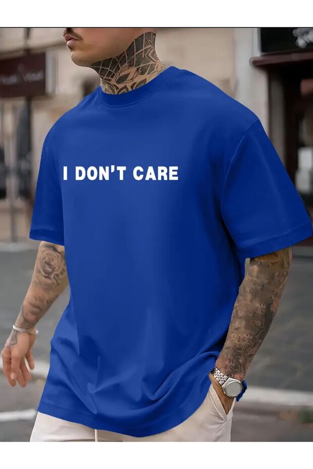 تي شيرت I Dont Care مطبوع من القطن الأساسي الممشط