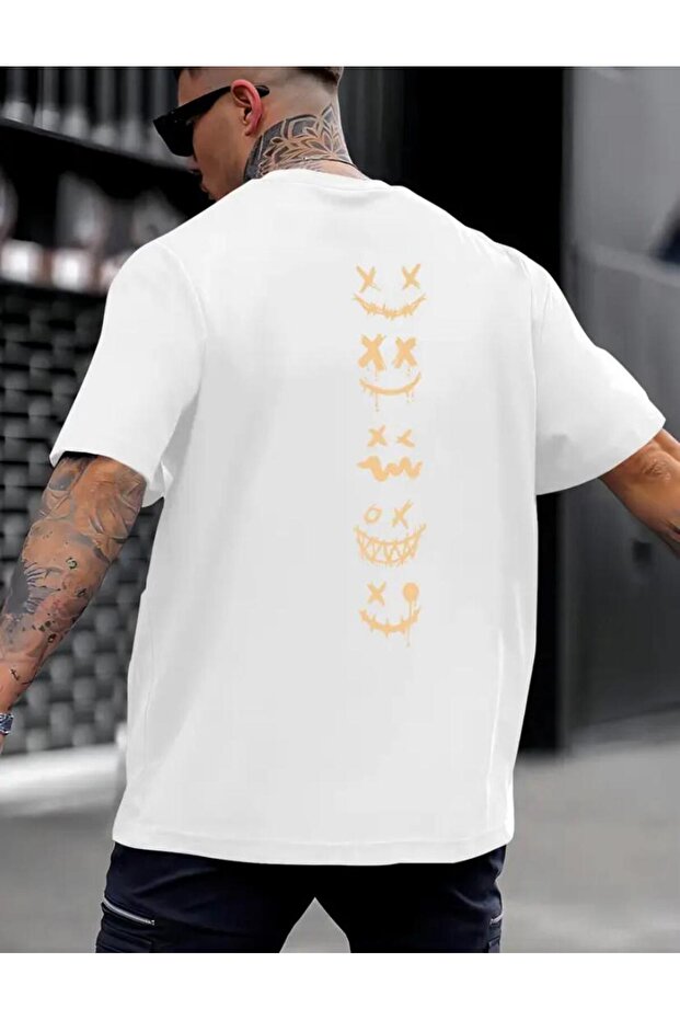 Emojis Back Printed Unisex Cotton Round Neck White T-Shirt