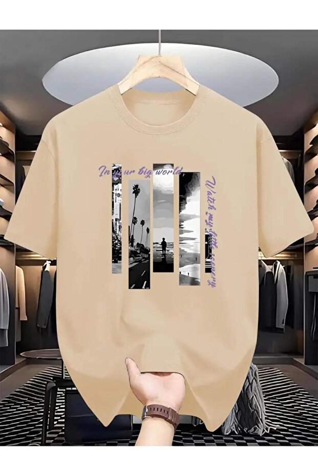 Big Wolt Printed Unisex Comfortable Fit Cotton Combed Beige T-Shirt