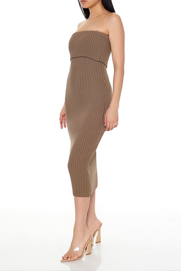 Katlanabilir Yaka Triko Elbise - 4