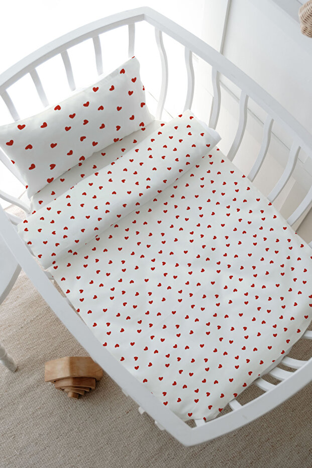 Mother's Side Crib Duvet Cover Set (60X100) - Iconic Series - Red Hearts