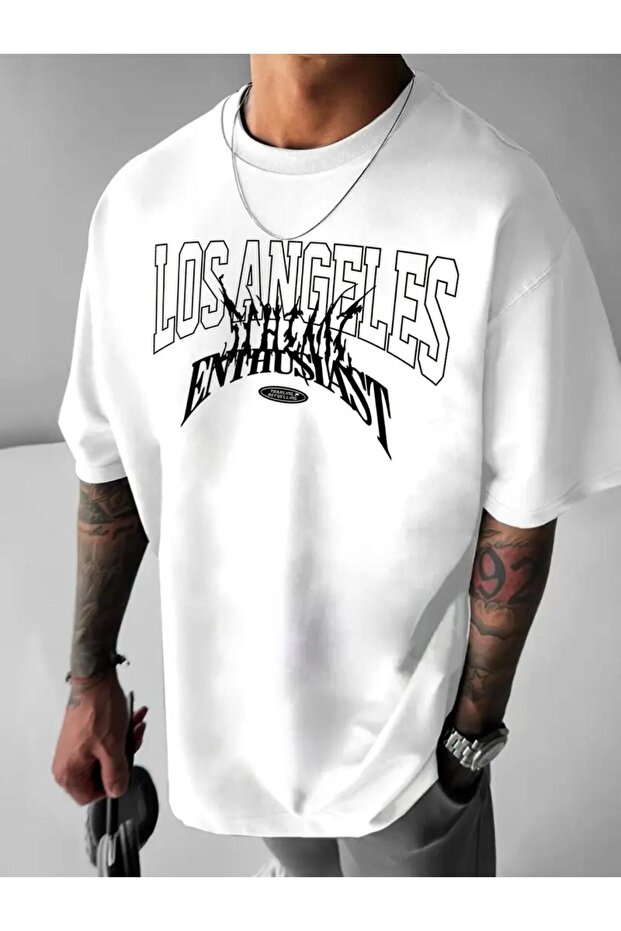 Enıhusıast Printed Men's Comfortable Fit Cotton Combed White T-Shirt