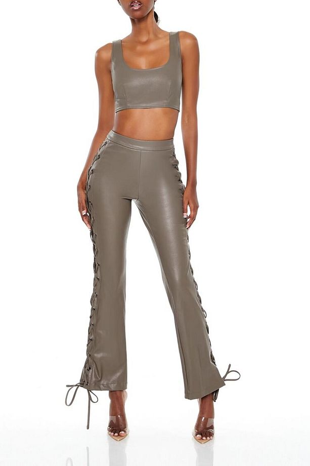Suni Deri Bootcut Pantolon - 2