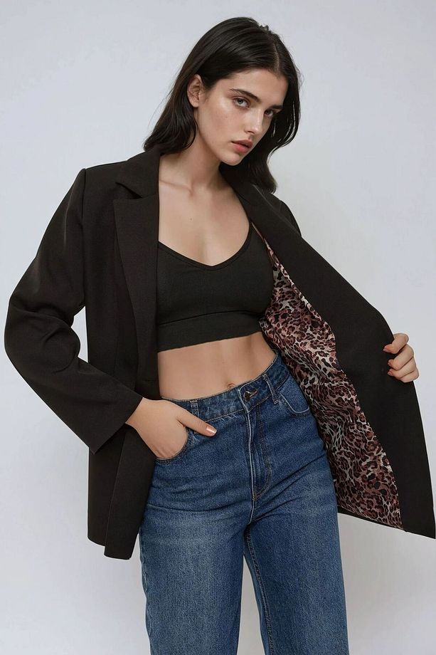 Leopar Astarlı Blazer Ceket - 1