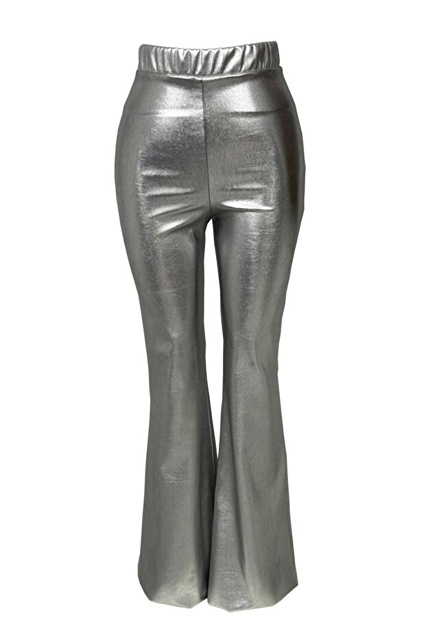 SILVER DERİ GÖRÜNÜMLÜ İSPANYOL PAÇA PANTOLON