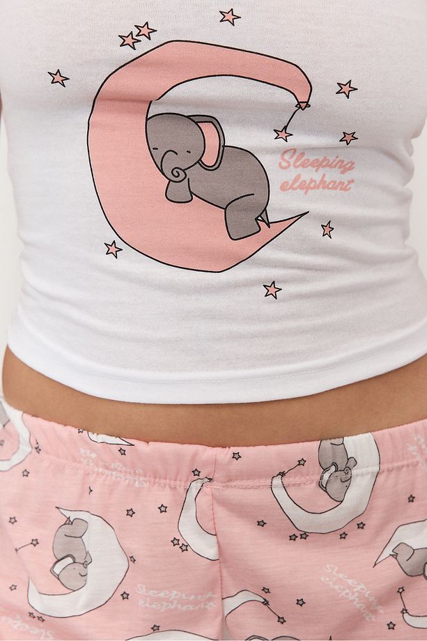Uyuyan Fil Baskılı Şortlu Pijama Takımı Ş094-i6 - 3