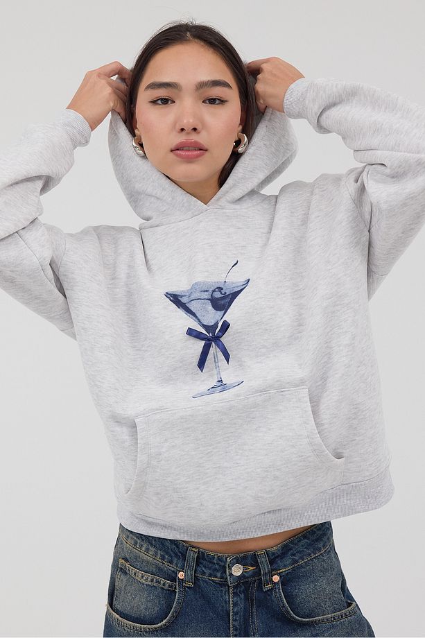 Kokteyl Bardak Baskılı Şardonlu Sweatshirt S1616-İ6 - 2