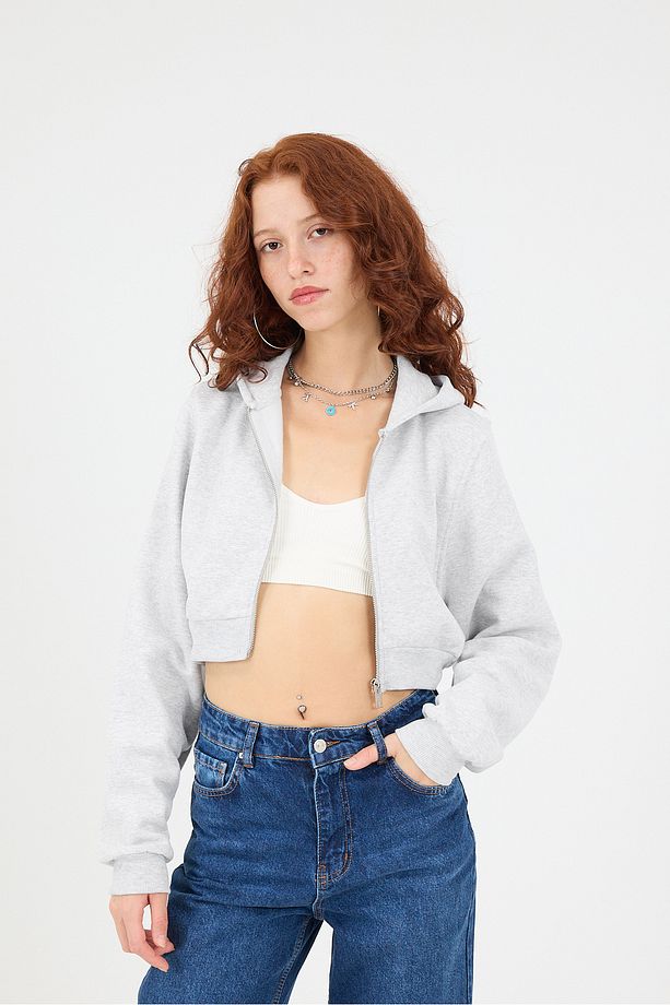Şardonlu Kapüşonlu Crop Sweatshirt H1526-İ9 - 6