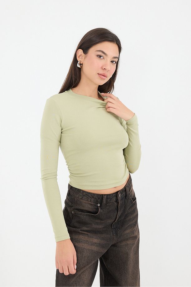 Bisiklet Yaka Yanları Büzgülü Basic Bluz B4164-U13 - 1