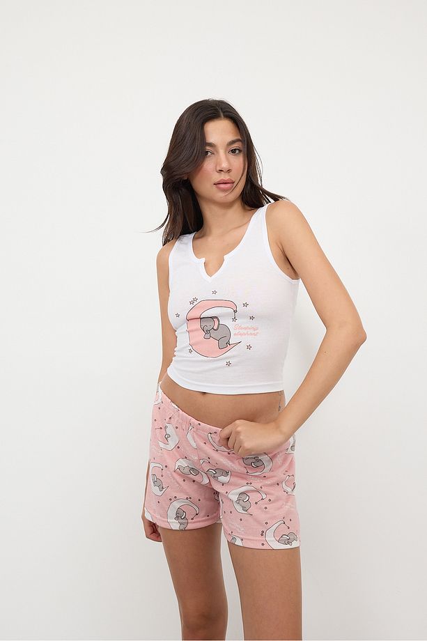 Uyuyan Fil Baskılı Şortlu Pijama Takımı Ş094-i6 - 5