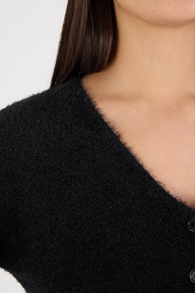 Yumuşak Dokulu Düğmeli Crop Hırka H3339-a2 - 3