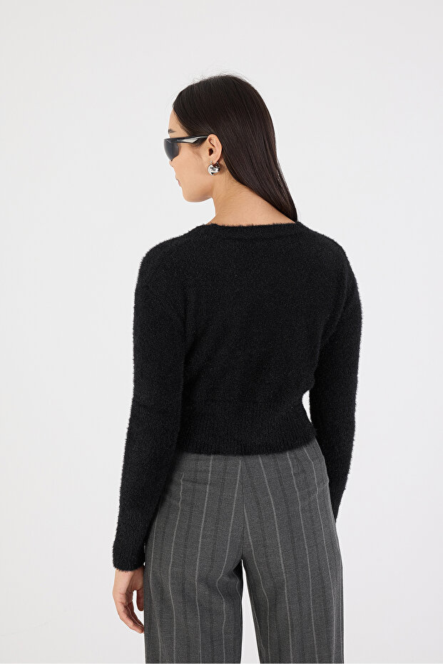 Yumuşak Dokulu Düğmeli Crop Hırka H3339-a2 - 5