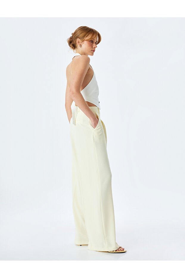 Crepe Fabric High Waist Palazzo Pants with Pockets