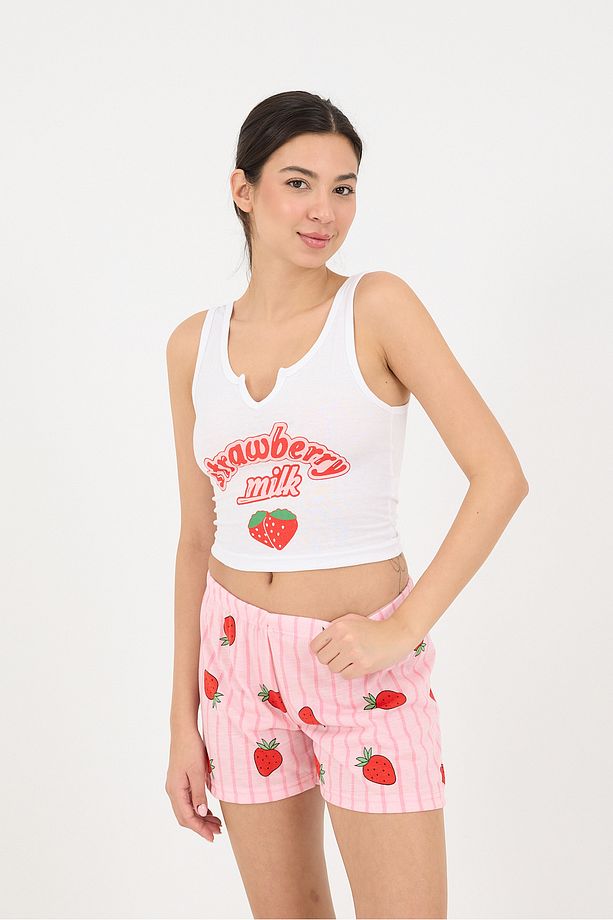Çilek Baskılı Şortlu Pijama Takımı Ş072-T6 - 3