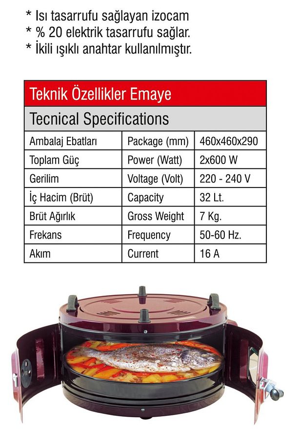 Camlı Davul Fırın Küçük Boy Tek Emaye Tepsili Davul Fırın - 2