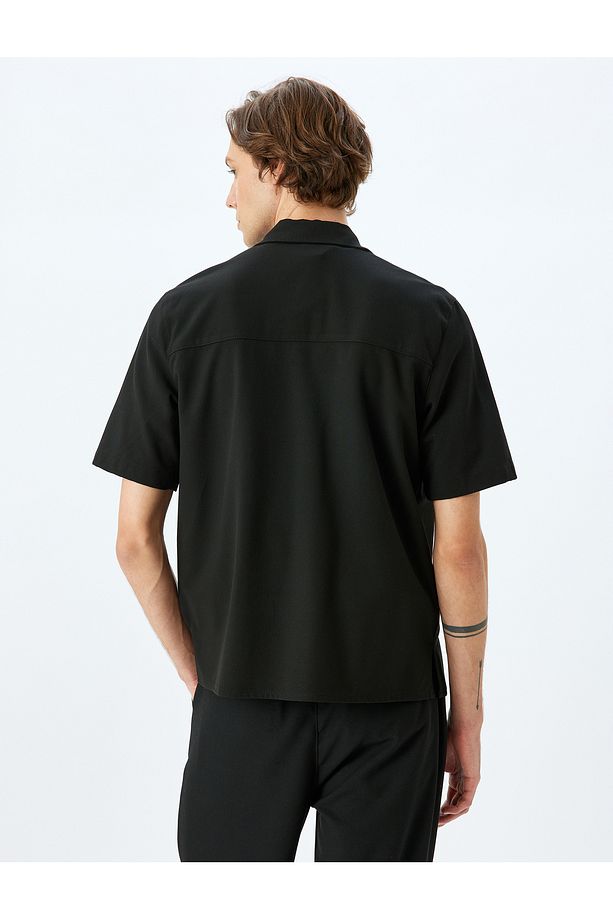 Kısa Kollu Regular Fit Viskon Karışımlı Basic Gömlek - 4