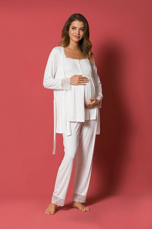 Monamise 18203 Hamile Lohusa Sabahlıklı Pijama Takımı-ekru - 3
