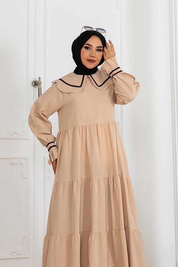 Bebe Yakalı Elbise Bej 2113 - 2