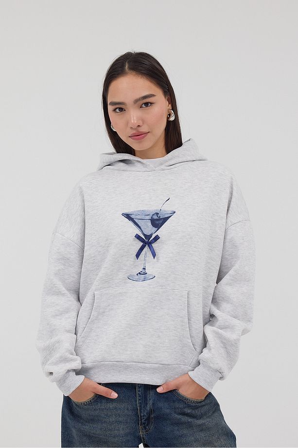 Kokteyl Bardak Baskılı Şardonlu Sweatshirt S1616-İ6 - 4