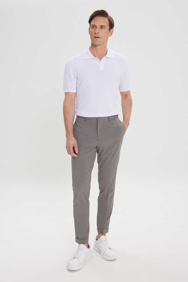 Men's Anthracite Slim Fit Narrow Cut Casual Trousers with Elastic Waist Side Pocket