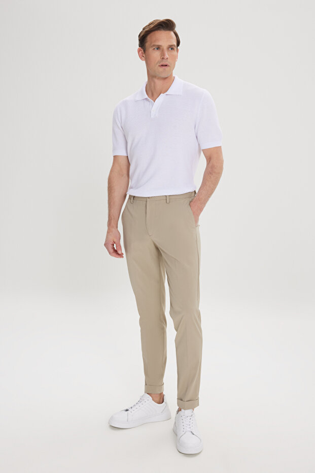 Men's Light Khaki Slim Fit Slim Fit Elastic Waist Side Pocket Casual Pants