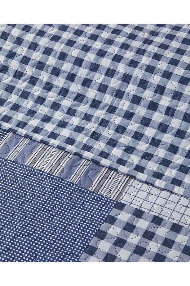 Patch Frame Çok Amaçlı Tek Kişilik Yatak Örtüsü Takımı 160x220 cm Mavi - 4