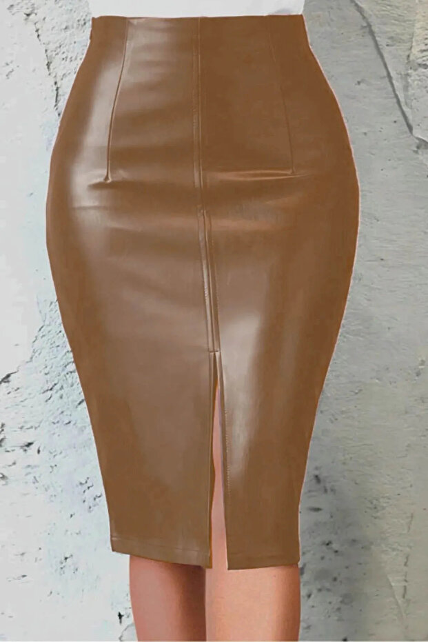 Women's Leather Front Slip Cleather Skirt