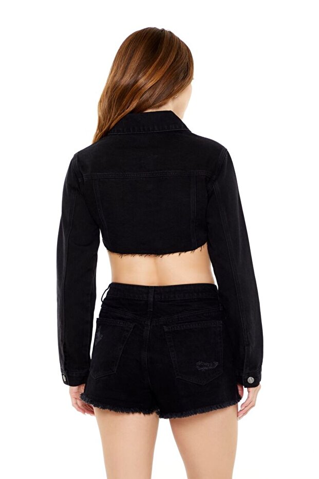 Denim Trucker Crop Ceket - 5