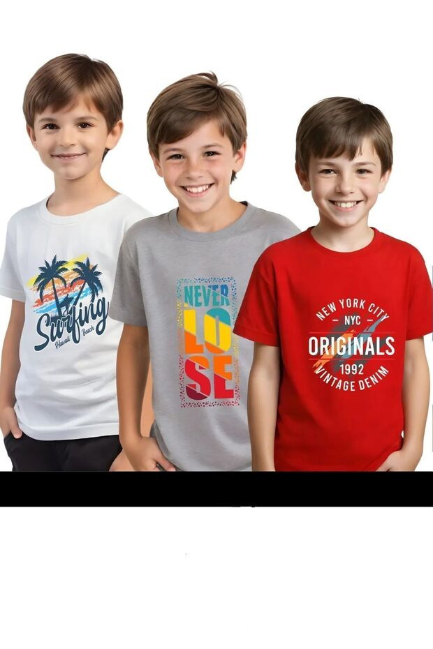 UNISEXS 3-PACK CHILDREN'S PRINTED BASIC SHORT SLEEVE T-SHIRT