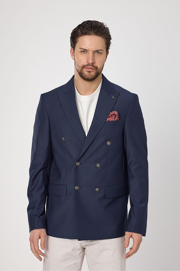 Fatuse Erkek Saks Kruvaze 6 Adet Metal Düğmeli 4 Mevsim Blazer Ceket - 4