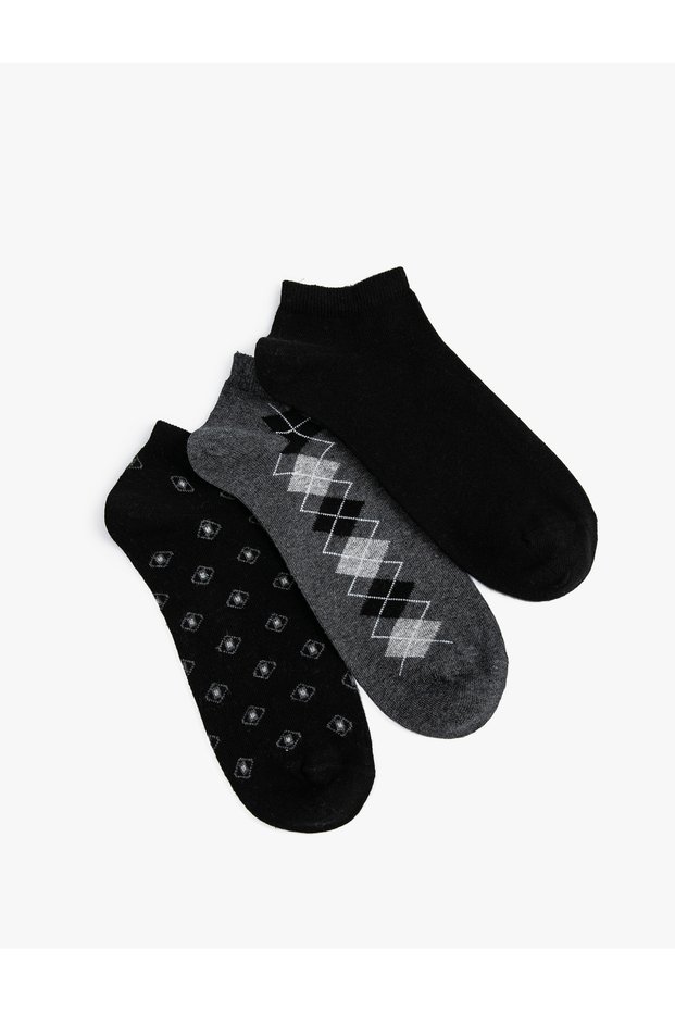 Set of 3 Booties Socks Geometric Patterned Multicolor