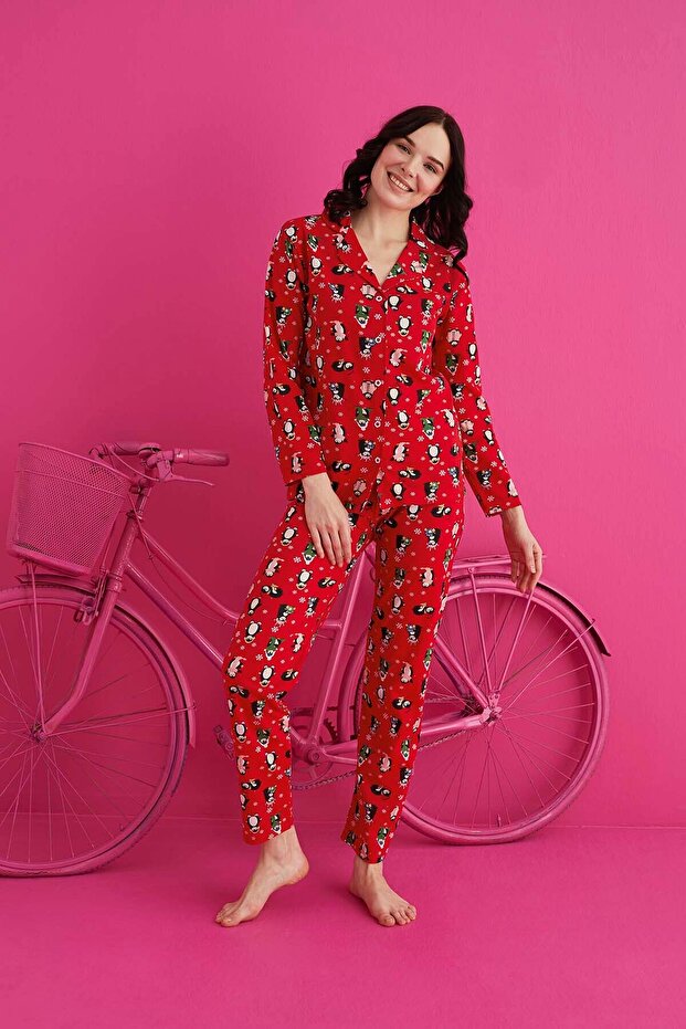 PAMUKLU DÜĞMELİ PİJAMA TAKIM - 2