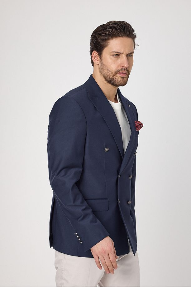 Fatuse Erkek Saks Kruvaze 6 Adet Metal Düğmeli 4 Mevsim Blazer Ceket - 6