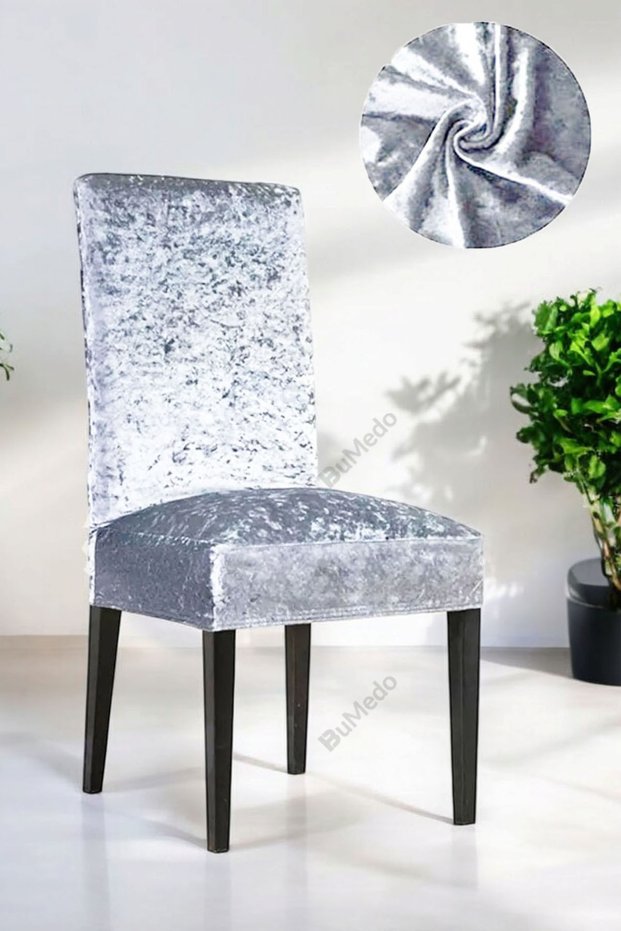 Silk Velvet Chair Cover Lycra Elastic Velvet Chair Cover - Light Gray