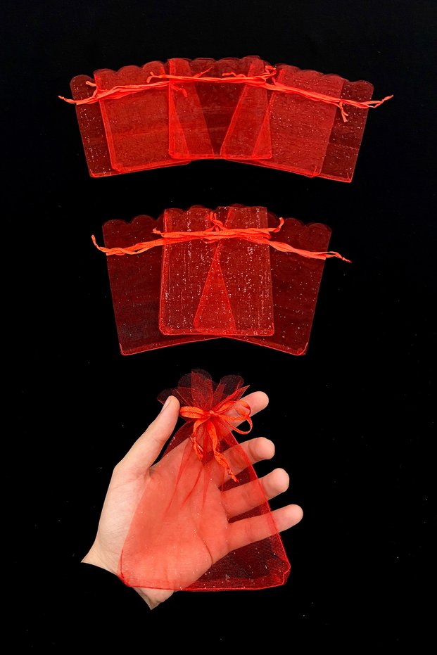 Red Organza Sheer Tulle Pouch 100Pcs Measure 12X16Cm for Henna Cookie Nuts Gold Jewelry Promise Gift