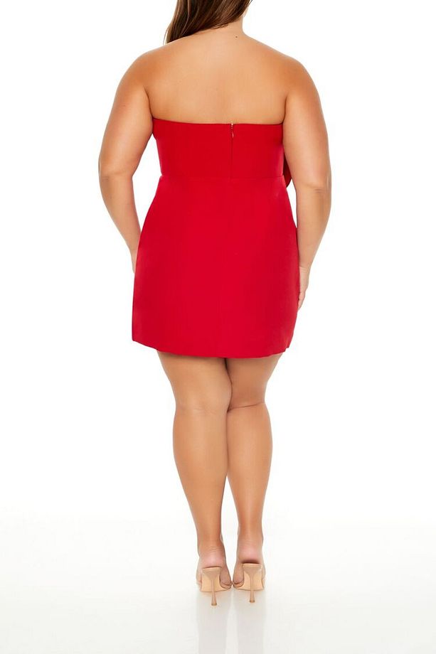 Plus Size Gül Detaylı Mini Elbise - 5